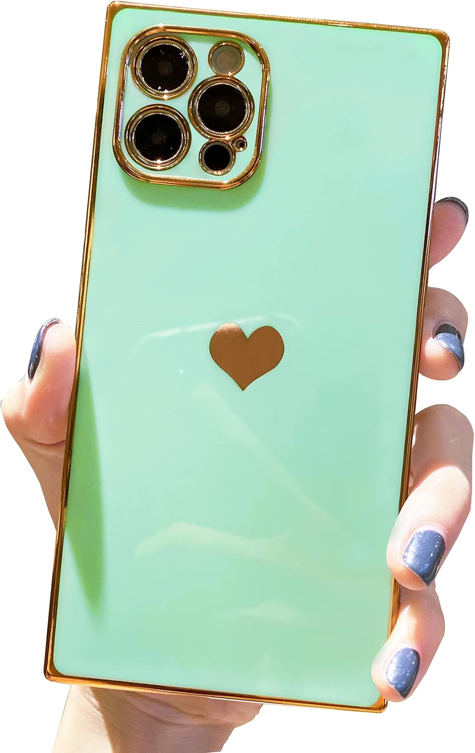 Tzomsze Compatible con iPhone 13 Pro Max, funda cuadrada de lujo con borde chapado de lujo, protección completa de la lente y esquinas reforzadas a