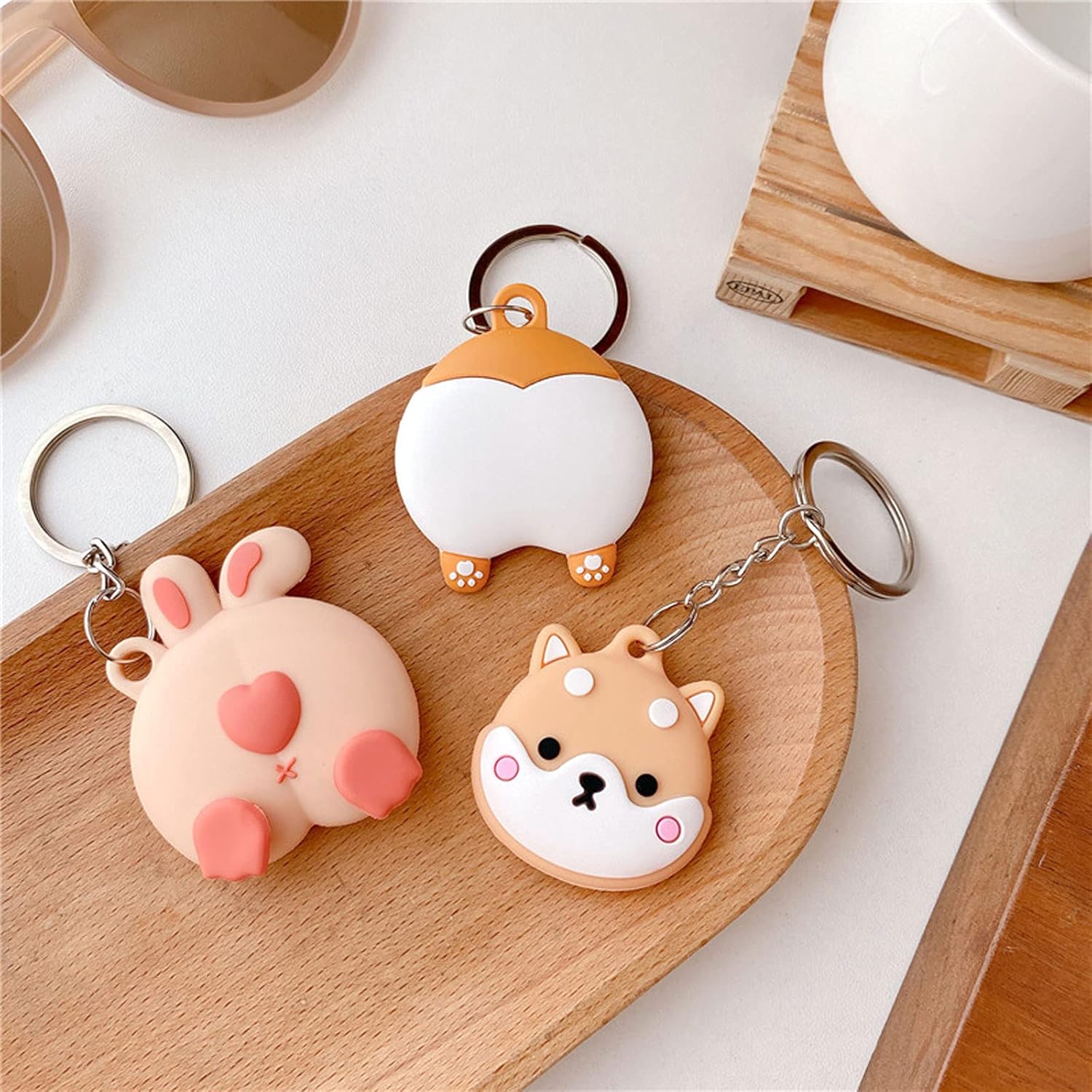 Funda portátil para Air Tag, Kawaii Cute Cartoon Shiba Inu de silicona antiarañazos, funda protectora compatible con Airtags Finder Location Tracker