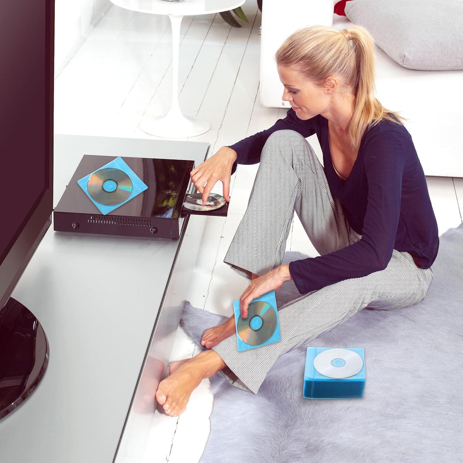 Harloon 200 fundas de disco de plástico de doble cara para carpetas de almacenamiento en blanco, soporte de disco para reemplazo de protección (azul)