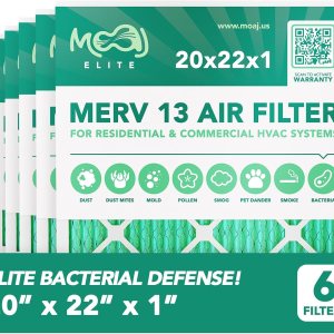 Filtro de aire de 20 x 22 x 1 (paquete de 6) MERV 13 MOAJ Elite Bacterial & Viral Defense Con base en Estados Unidos Filtros de aire de repuesto Filtro de aire de 20 x 22 x 1 (paquete de 6) MERV 13 MOAJ Elite Bacterial & Viral Defense Con base en Estados Unidos Filtros de aire de repuesto