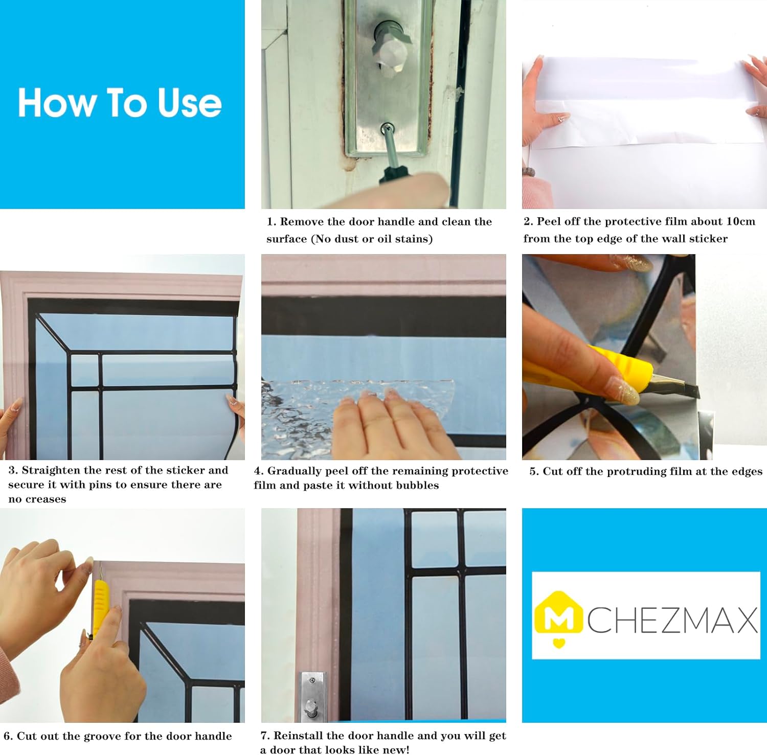 ChezMax Calcomanías para puerta, calcomanías 3D para puerta, murales de puerta para despegar y pegar, papel tapiz de vinilo decorativo extraíble,