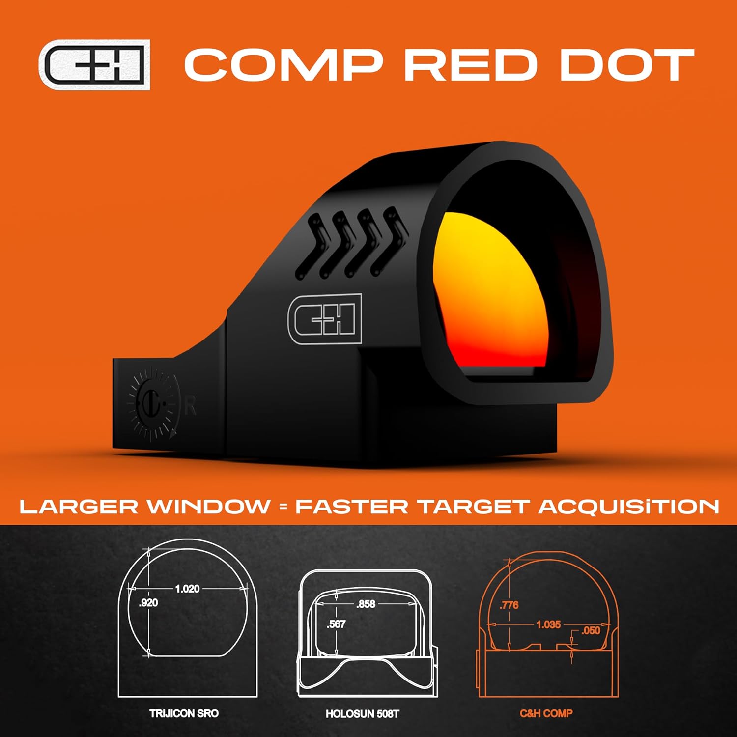 C+H COMP Red Dot Pistola óptica, ventana grande, ajustable, a prueba de golpes, impermeable, múltiples opciones de retícula disponibles