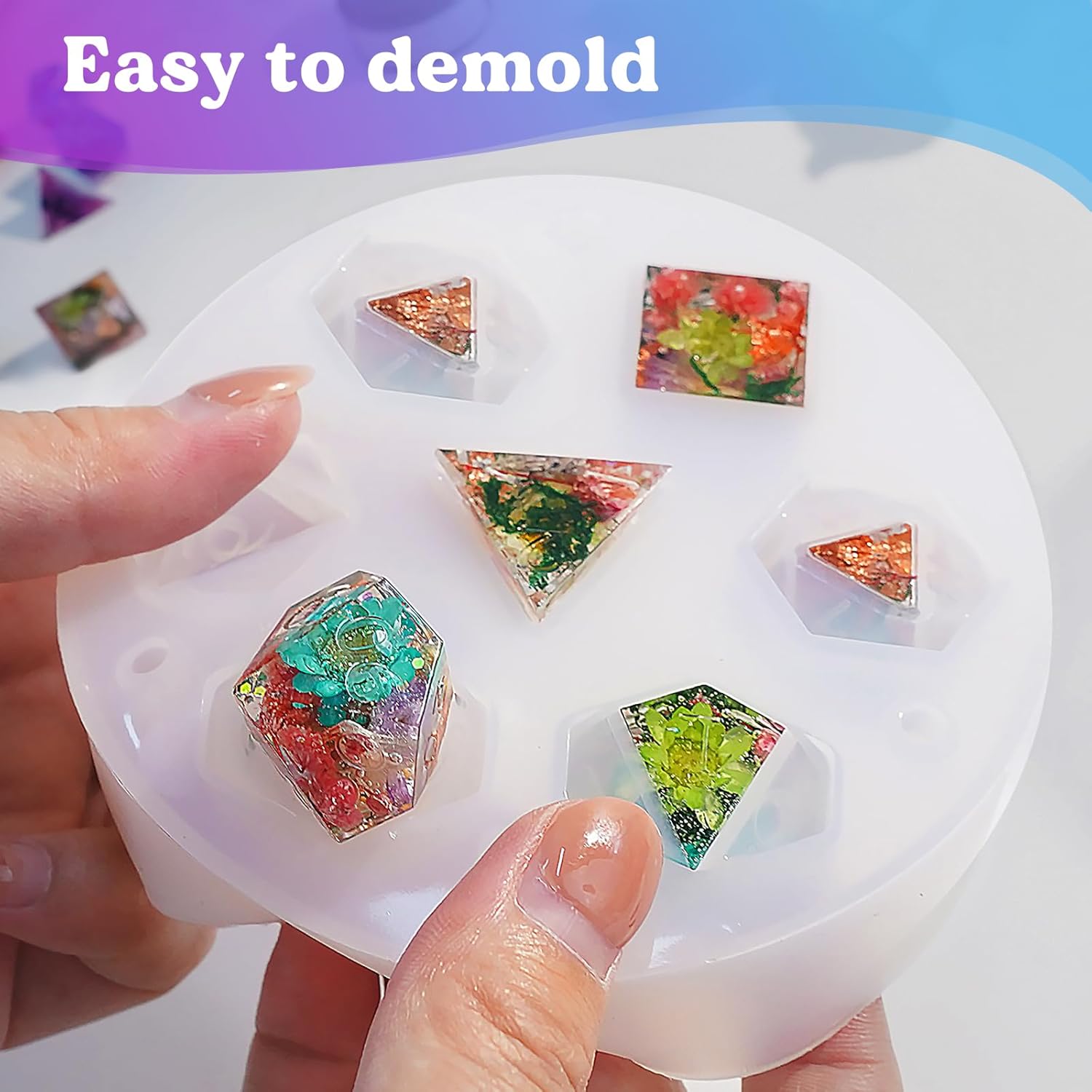 LET’S RESIN Moldes de resina para dados de silicona, moldes de resina epoxi para dados DND con 7 cavidades estereoscópicas poliédricas estándar,
