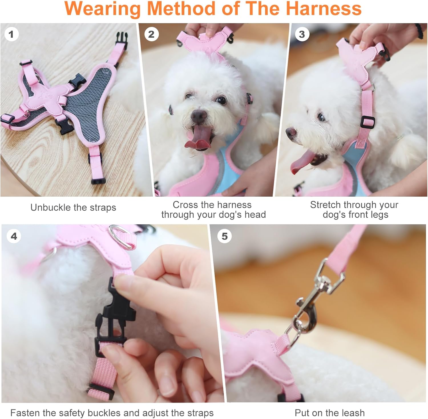 _ Juego de arnés y correa para perro, arnés ajustable para cachorro, chaleco suave y reflectante para perros pequeños y medianos que caminan (M,