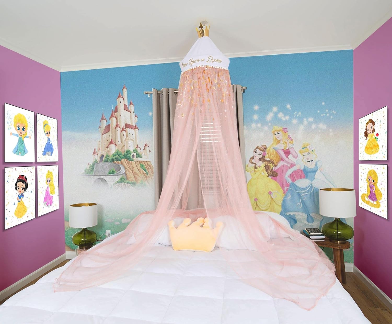 Disney Cortinas de toldo de cama para niños de princesa para techo, cubierta de mosquitera colgante para rincón de lectura, tienda de campaña para