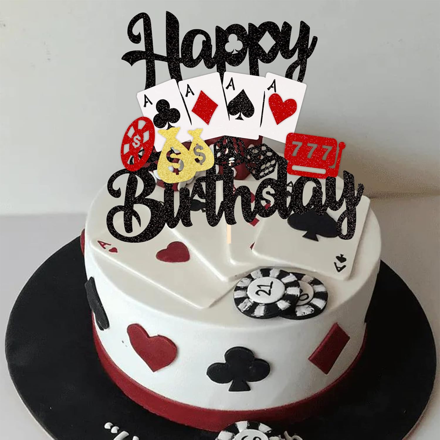 1 pieza de decoración de pastel de casino juego de fichas de juego de póquer feliz cumpleaños pastel Pick decoraciones para Las Vegas Casino noche