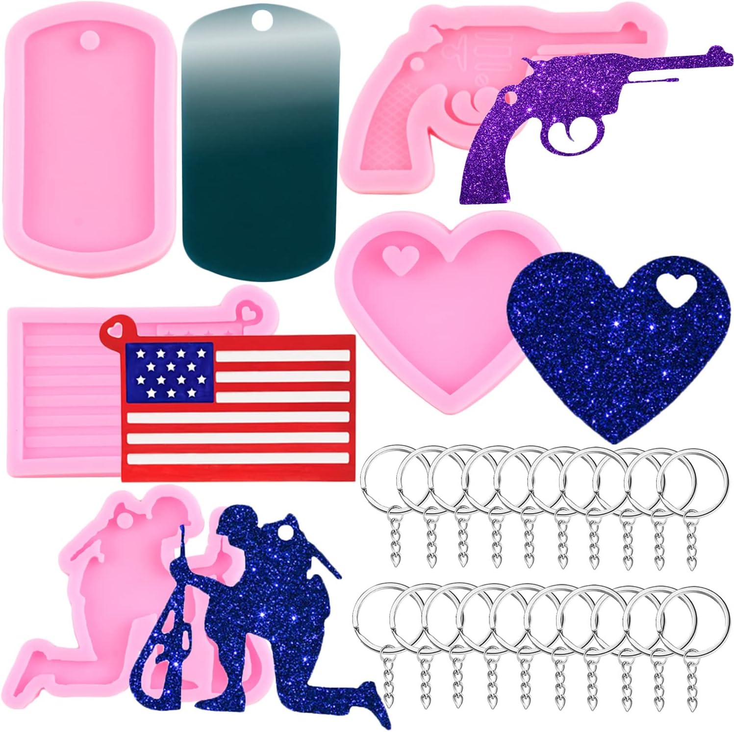 Moldes de resina para llavero de pistola de soldado caído, placa de perro con bandera estadounidense, molde de fundición de resina con corazón de