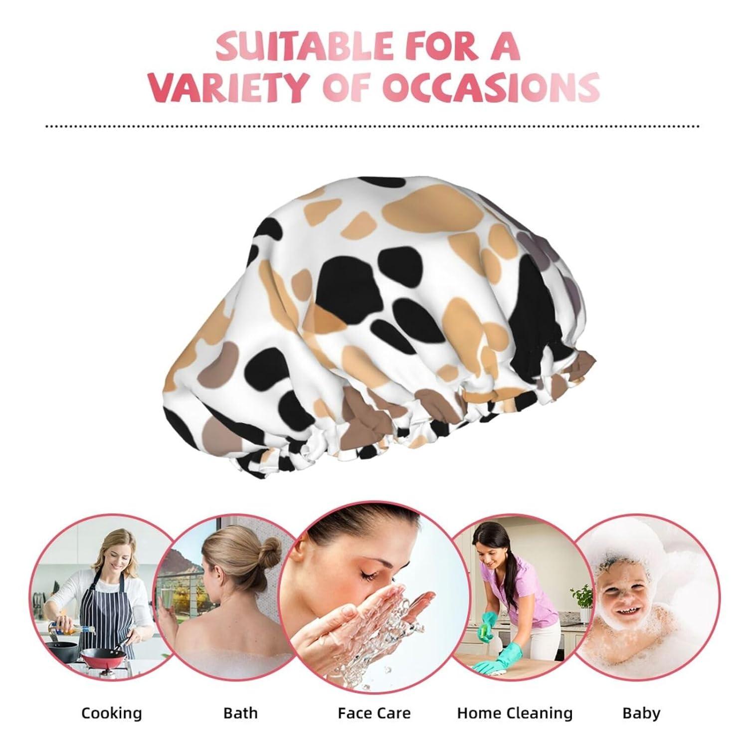 Gorro de ducha con estampado de patas de perro para mujer, elástico y reutilizable, doble capa impermeable