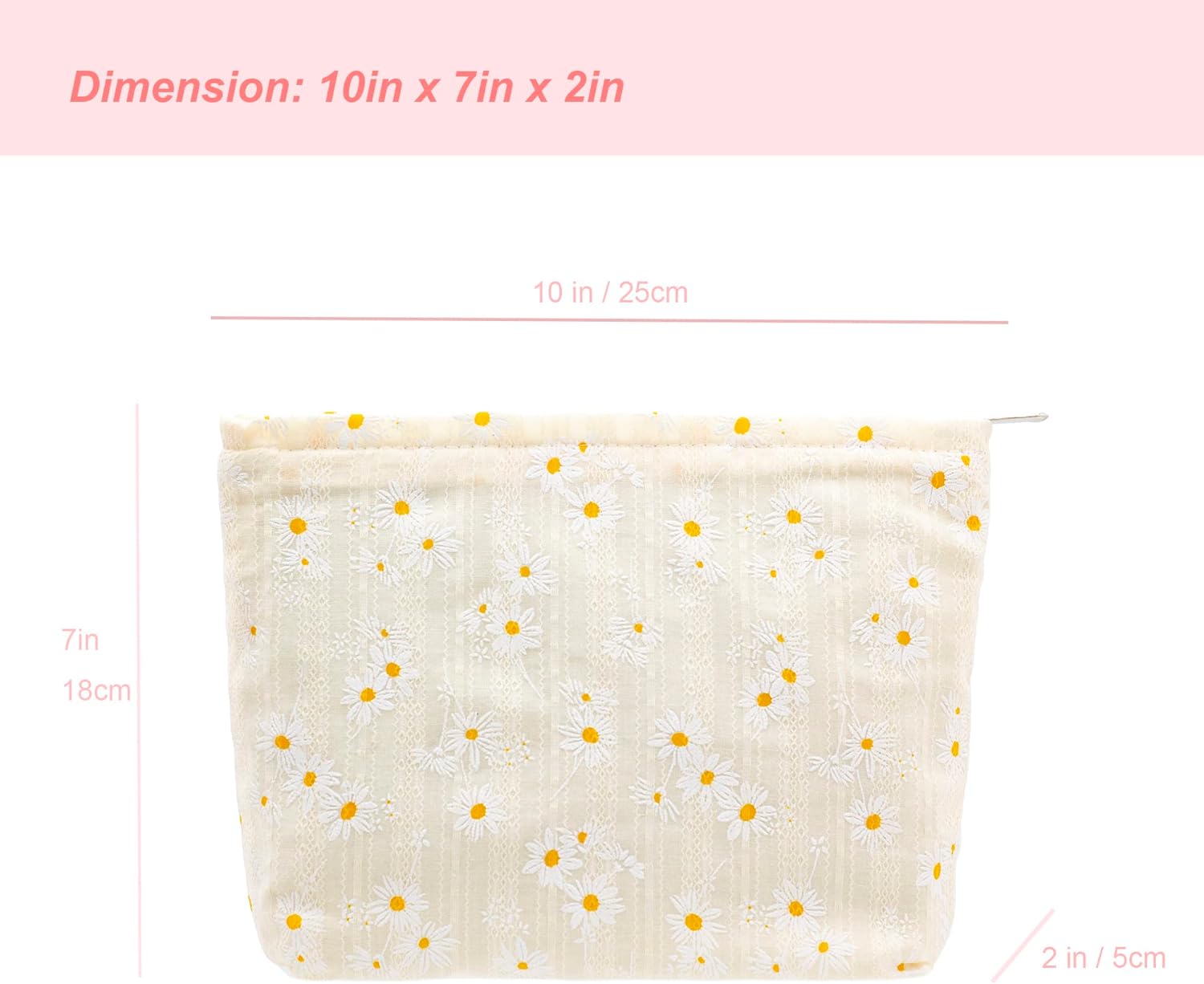 PAZIMIIK Bolsas de maquillaje para monedero, bolsa de cosméticos con cremallera, Algodón Margarita Beige, Margarita