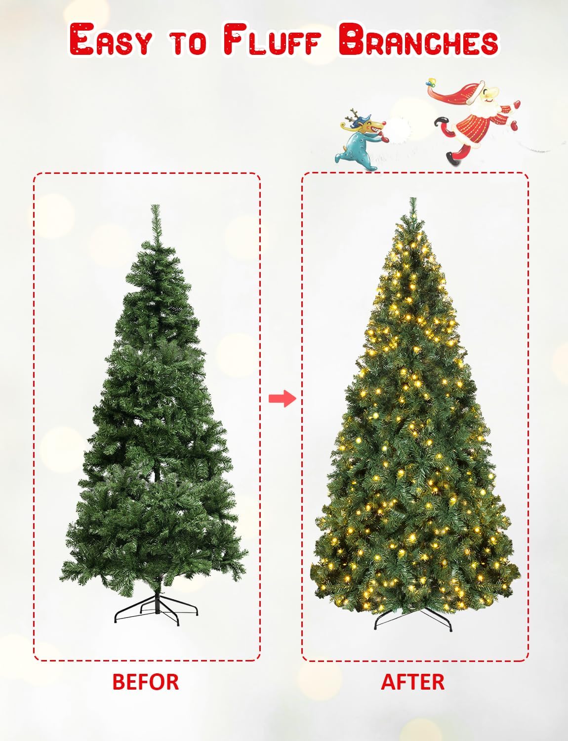 Árbol de abeto de Navidad artificial preiluminado de 7.5 pies con luces, árbol con bisagras de alta calidad para el hogar, oficina, decoración de