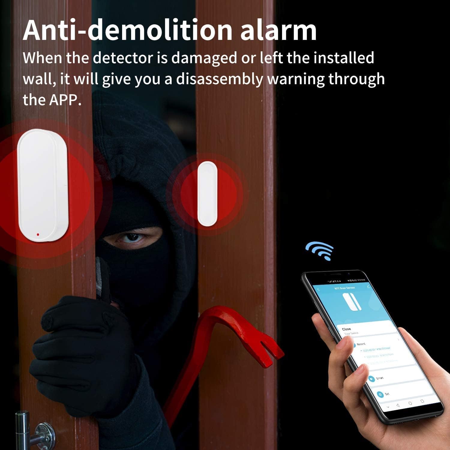 HEIMAN Sensor de puerta WiFi, alarma inteligente de sensor de puerta de ventana, sensor de contacto para seguridad del hogar, detector magnético