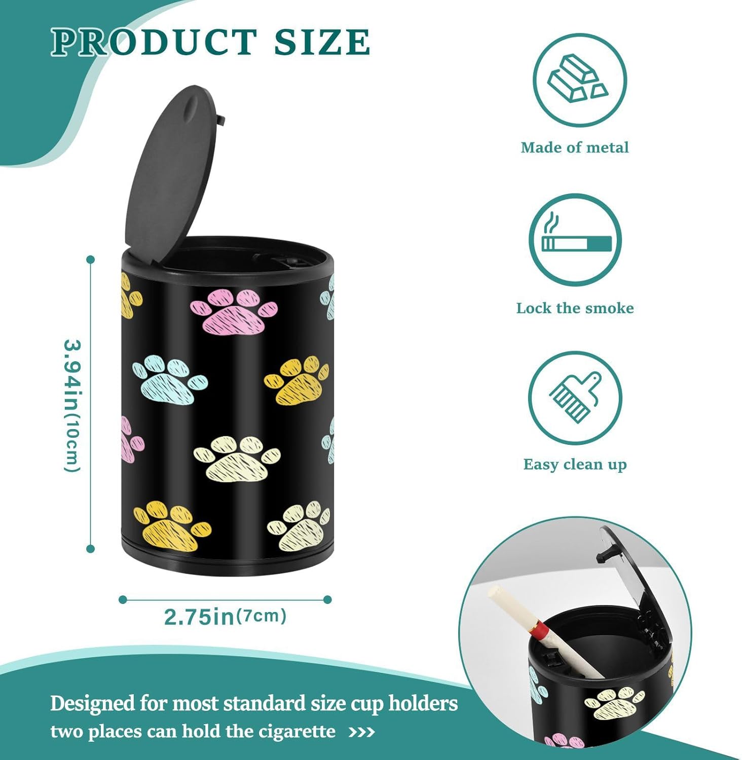 Blueangle Cenicero de auto con diseño de pata de perro, cenicero automático desmontable con tapa, mini bote de basura para portavasos de automóvil,