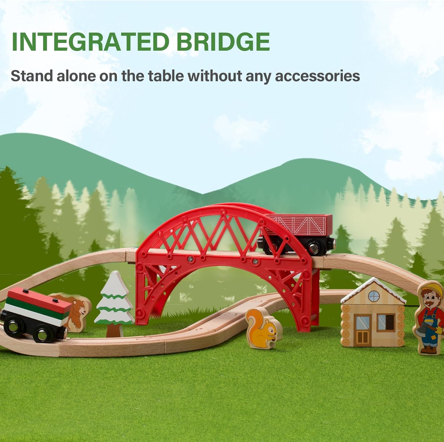 Giant bean Juego de tren de madera con temática forestal para niños pequeños, 36 piezas de juguete de madera expandible e intercambiable, para niños