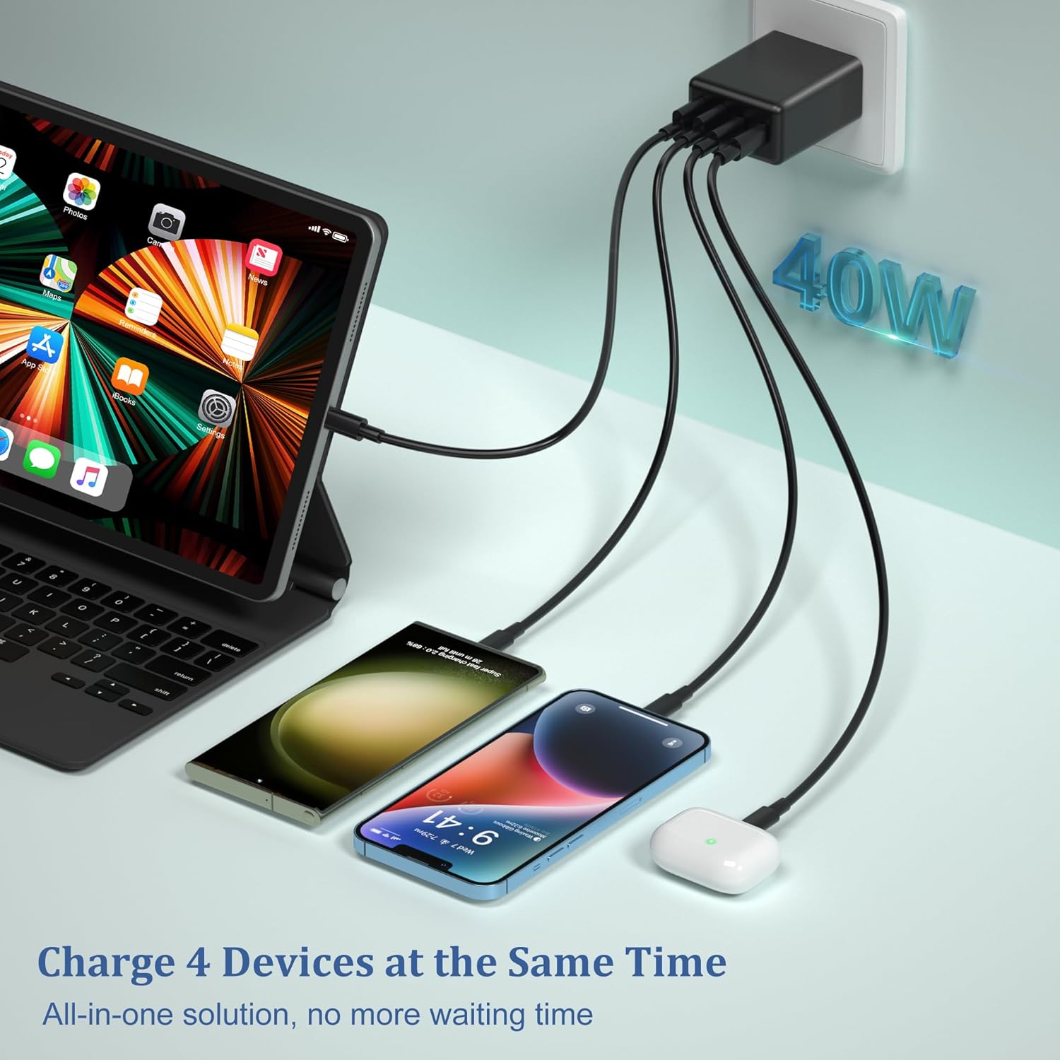 Paquete de 3 bloques de cargador USB C, cargador rápido de 40 W, 4 puertos, 20 W, bloque de carga tipo C, cargador de pared USB de 3.1 A, doble