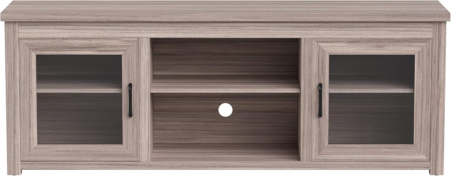 Masada Classic – Soporte de TV para televisores de hasta 80 pulgadas, consola multimedia de madera de ingeniería de 65 pulgadas con puerta de vidrio
