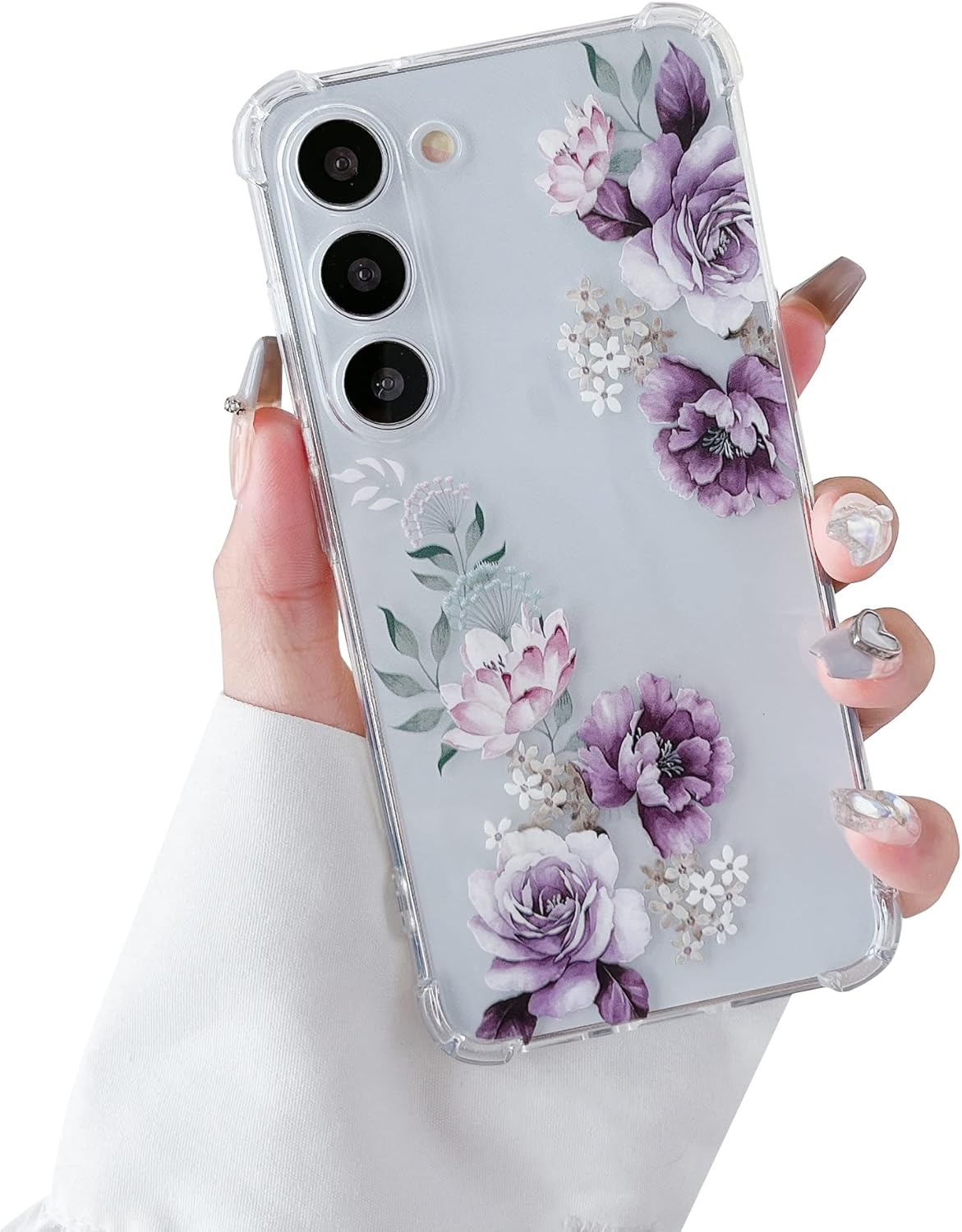 DEFBSC Funda suave compatible con Samsung Galaxy S23, diseño de estampado floral transparente, TPU flexible a prueba de golpes, para mujeres y