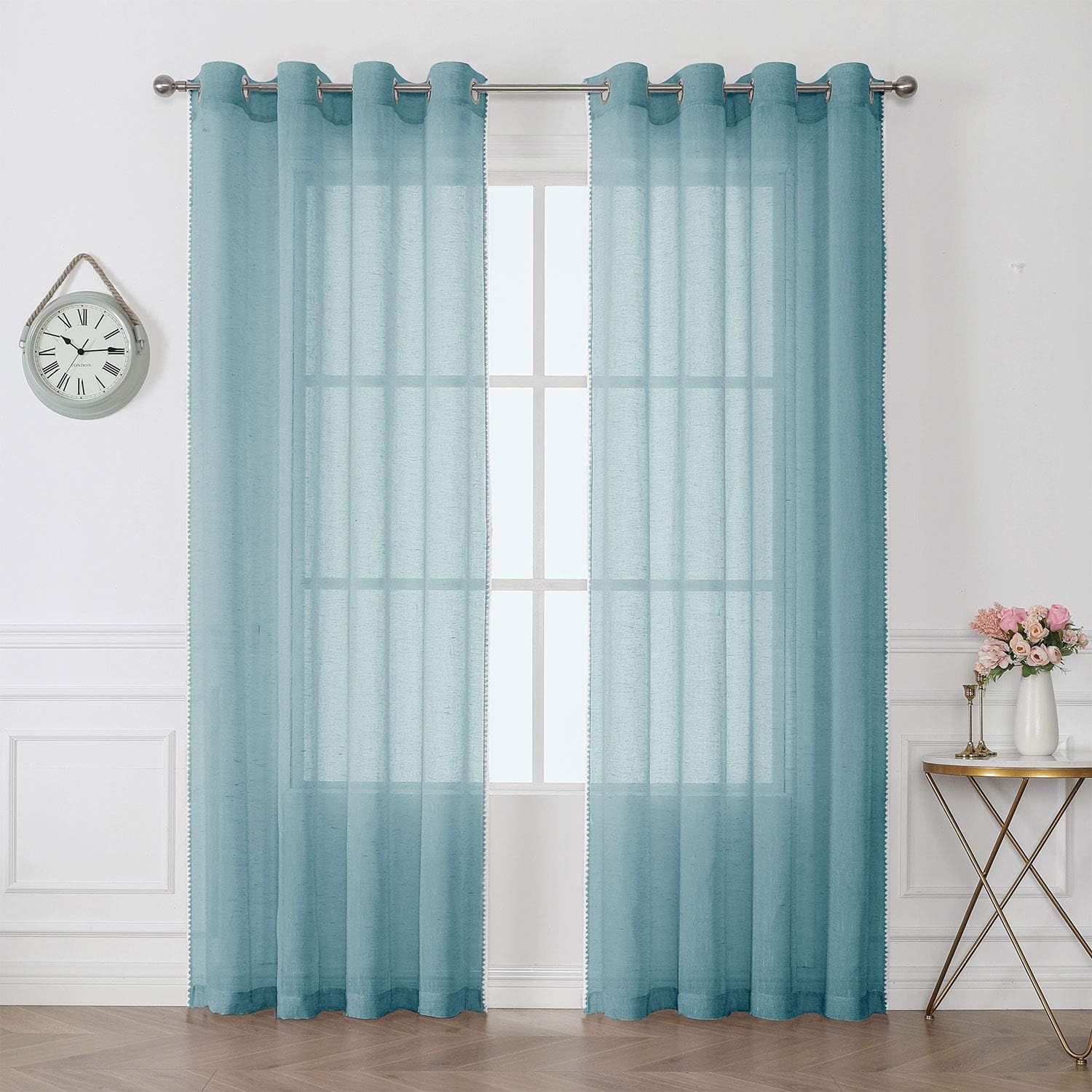Selectex – Cortinas transparentes de lino natural con bordes semitransparentes
