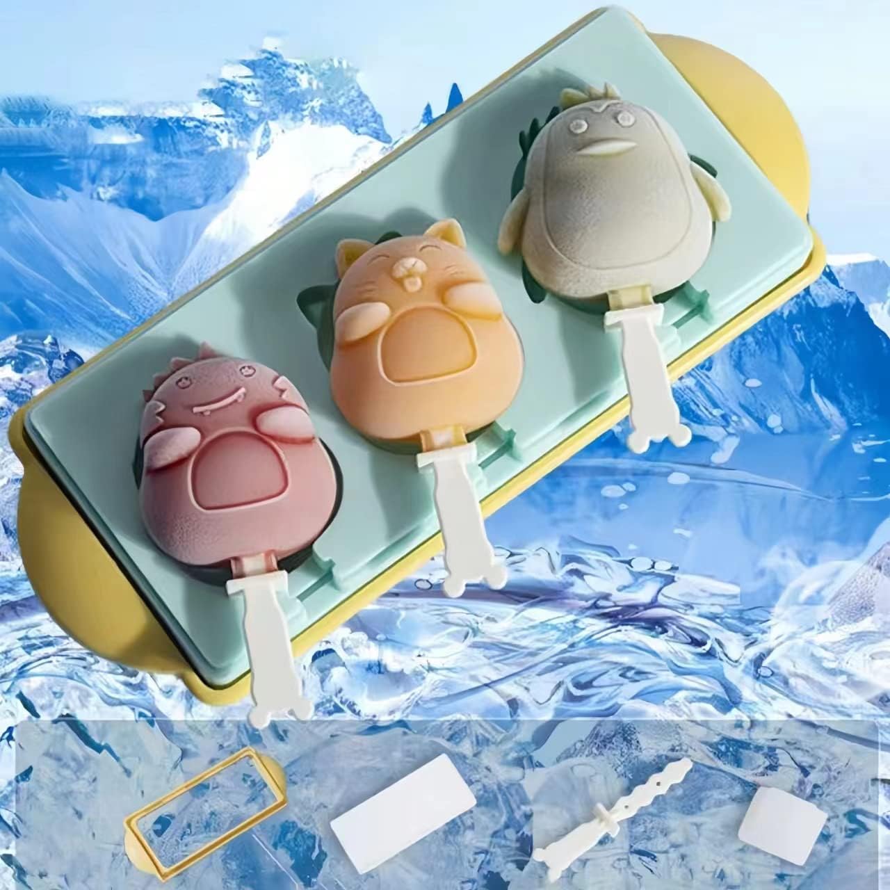 Juego de 3 moldes de silicona para paletas para niños, moldes de silicona para hacer helados, moldes para hacer helados, accesorios de cocina, fácil