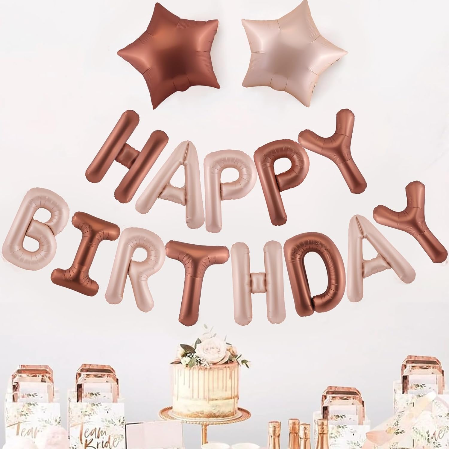 CANREVEL Cartel de feliz cumpleaños, 13 letras de papel de aluminio de Mylar de 16 pulgadas con 6 globos de estrella, decoraciones de fiesta de