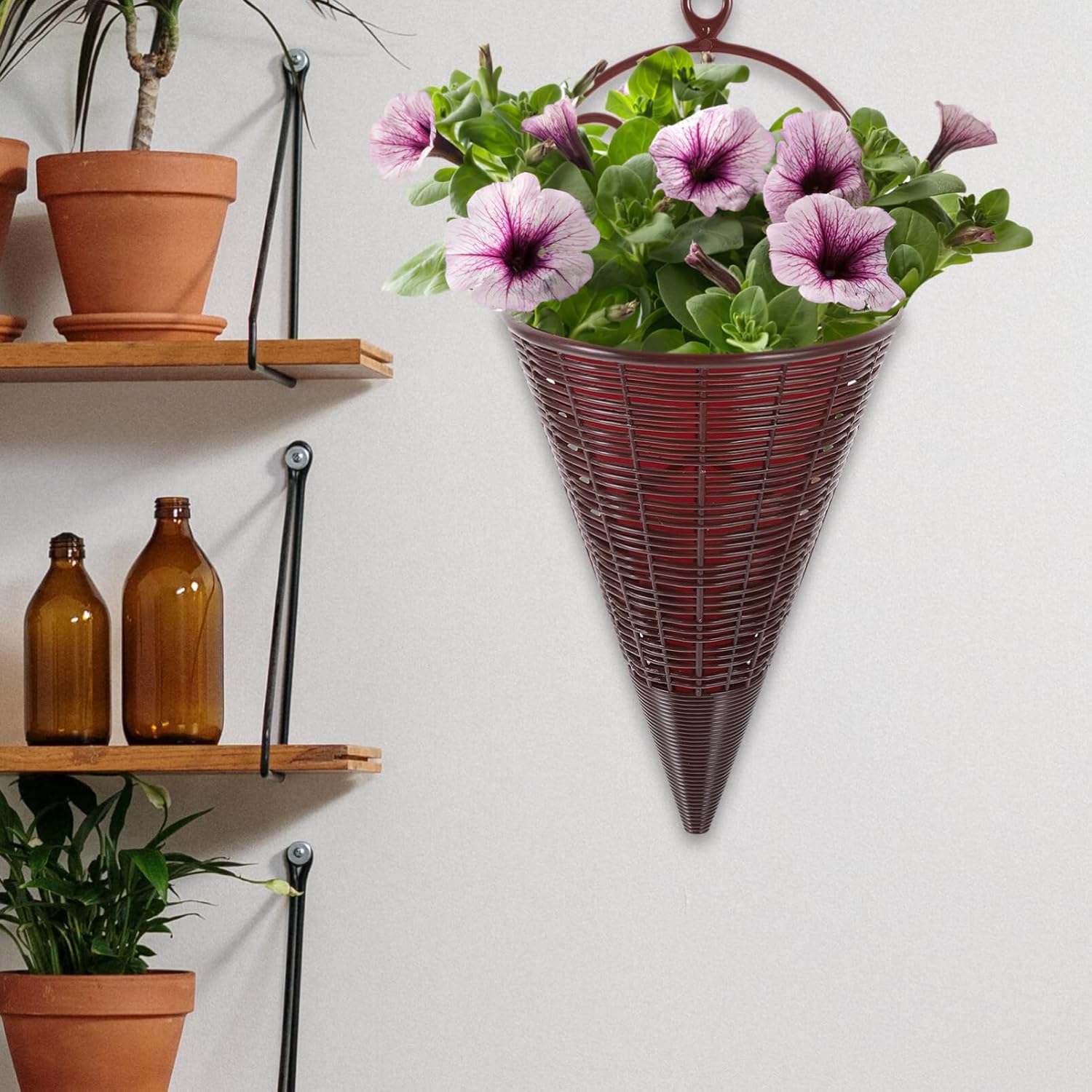 Cesta 5 piezas de ratán colgante de mimbre para macetas colgantes en forma de cono, maceta colgante de mimbre, maceta de pared para pájaros para