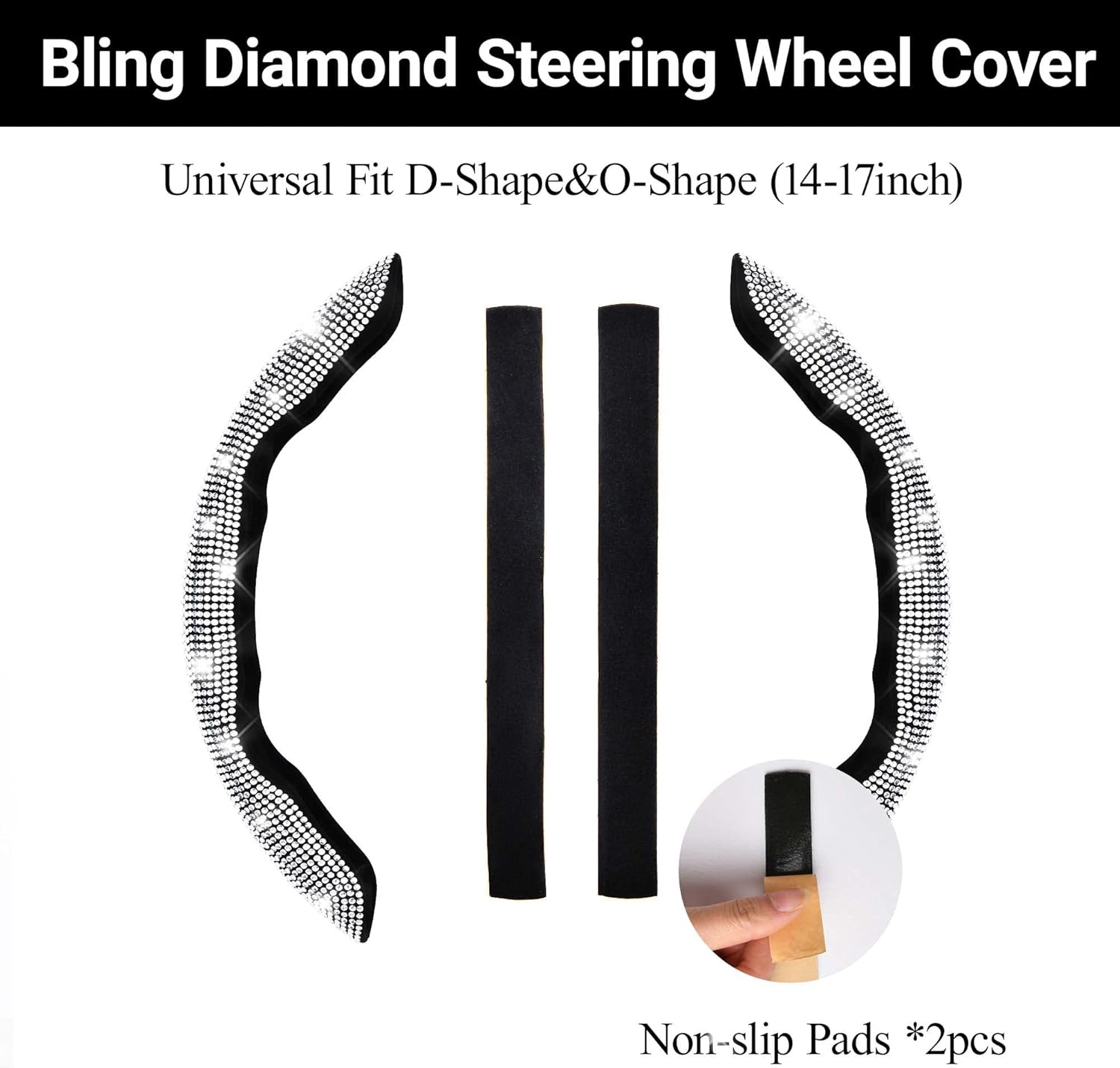 CAR PASS Funda para volante con diamantes de imitación de cristal, protector de rueda segmentado, antideslizante, lindos accesorios de automóvil,