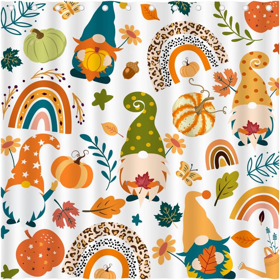 Juirnost Cortina de ducha de gnomo de calabaza otoñal, cortina de ducha para el día de Acción de Gracias, decoración de bañeras de baño, decoración