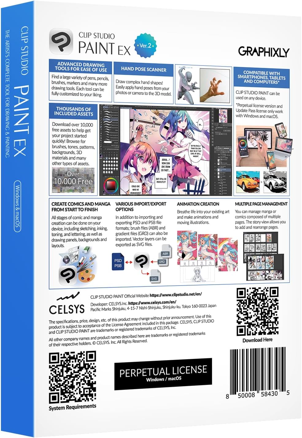 CLIP STUDIO PAINT EX – Version 2  Perpetual License  for Microsoft Windows and macOS