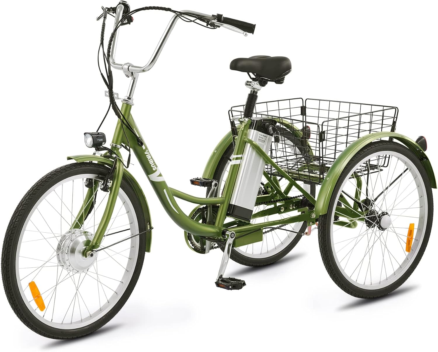 Viribus Triciclo eléctrico, triciclo eléctrico de 24 26 pulgadas para adultos con batería UL 36 V 13 Ah, motor de 250 W, bicicleta eléctrica de 3
