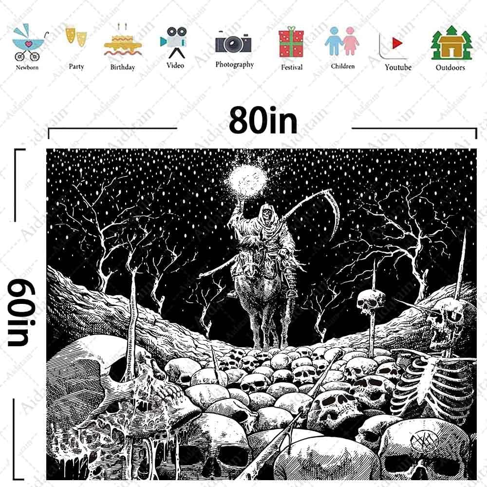 Grim Reaper – Tapiz de calavera de muerte de esqueleto para colgar en la pared de los hombres, para dormitorio, fantasía, tela de franela de 80 x 60