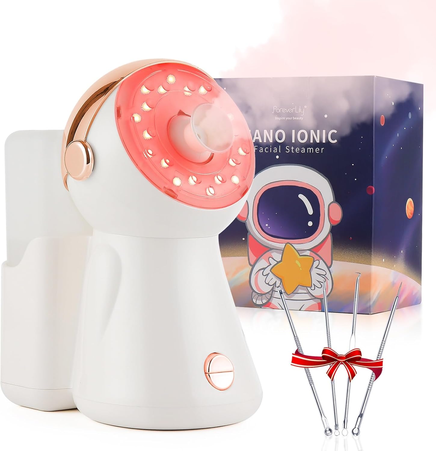 Nano Ionic 3 en 1 vapor facial de niebla caliente 12.8 fl oz, humidificador de limpieza facial profunda con luz LED para cara, rociador de sauna en