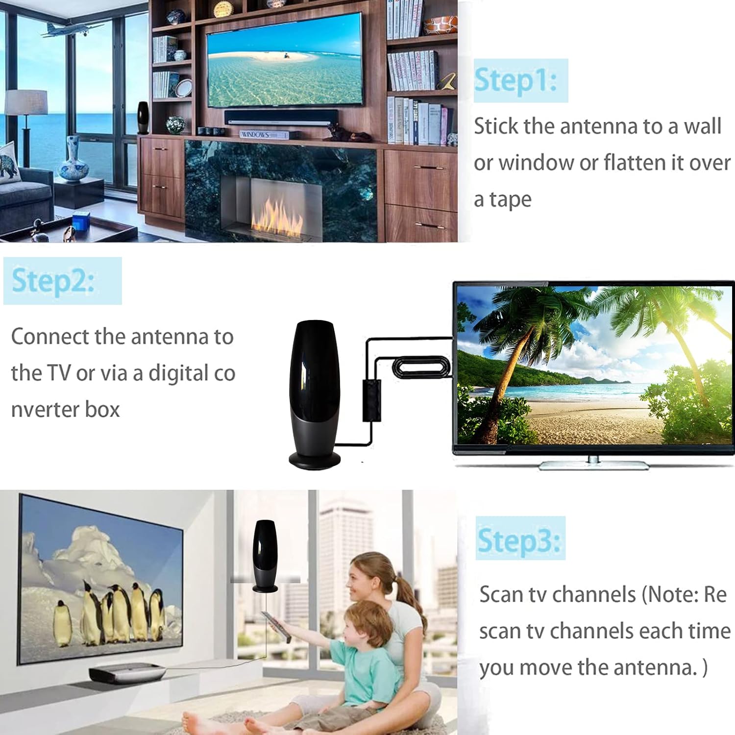 Antena de TV digital para Smart TV – Antena de TV HD amplificada 2024 para exterioresinteriores de largo alcance de más de 480 millas – Soporta