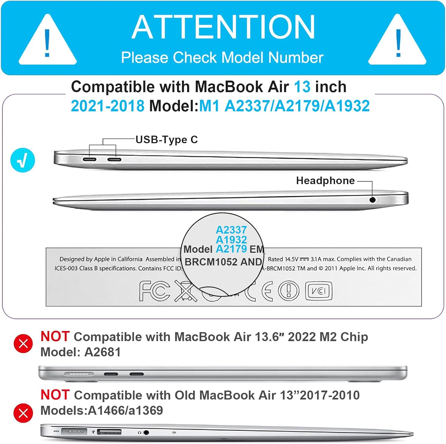 B BELK Funda compatible con MacBook Air de 13 pulgadas 2022 2021 2020 2019 2018 A2337 M1 A2179 A1932 Touch ID, carcasa rígida de plástico mate,