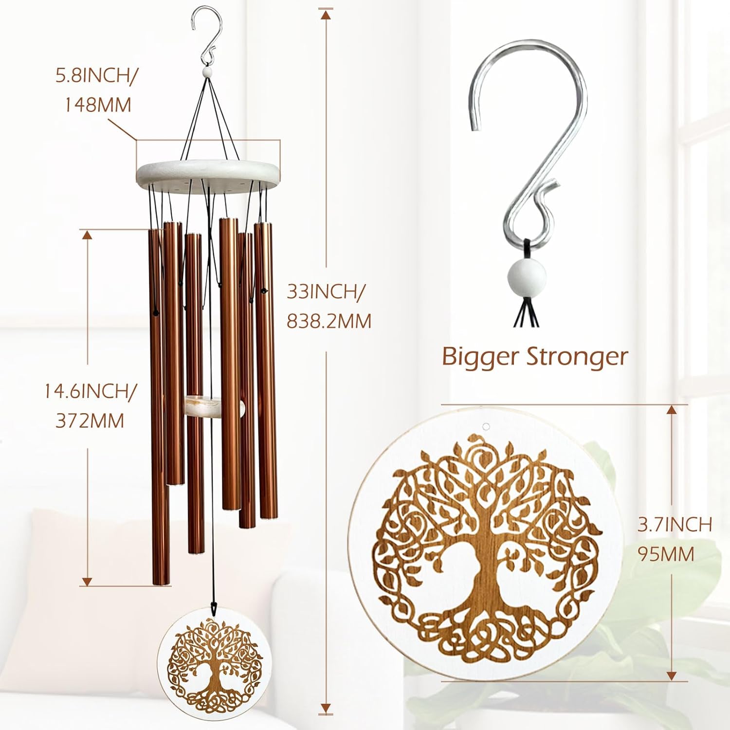 Campanillas de viento, árbol de la vida para la pérdida de un ser querido, campanillas de viento conmemorativas de 33 pulgadas para liquidación,