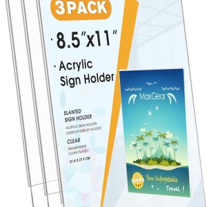 MaxGear Paquete de 3 soportes verticales de acrílico de 8.5 x 11 pulgadas, soporte de papel transparente de plástico para letreros inclinados, MaxGear Paquete de 3 soportes verticales de acrílico de 8.5 x 11 pulgadas, soporte de papel transparente de plástico para letreros inclinados,