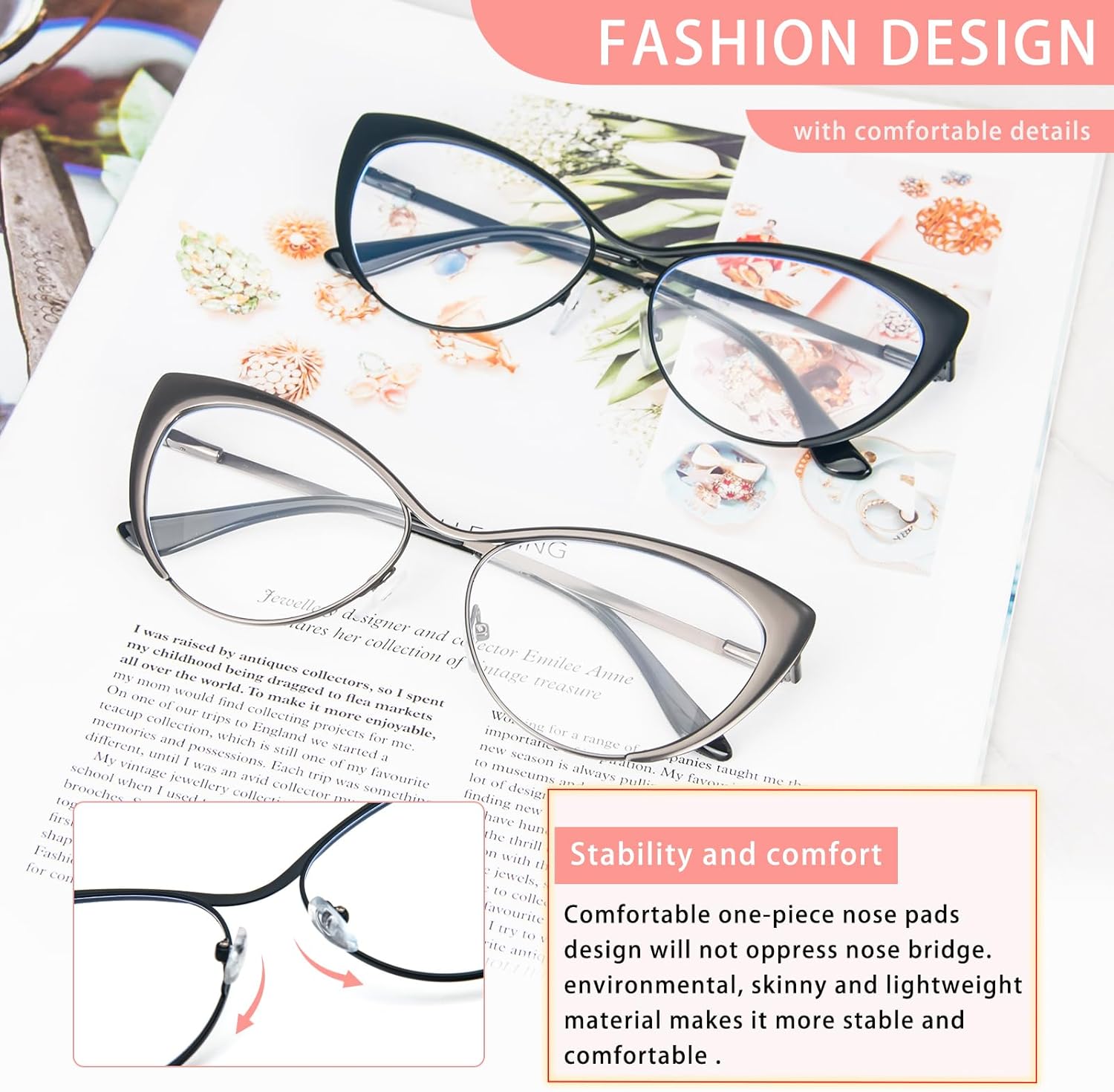 KoKoBin Gafas de lectura de ojo de gato, 2 pares de lentes de marco de metal, lectores de bisagra de resorte con bolsa de cuero para hombres y