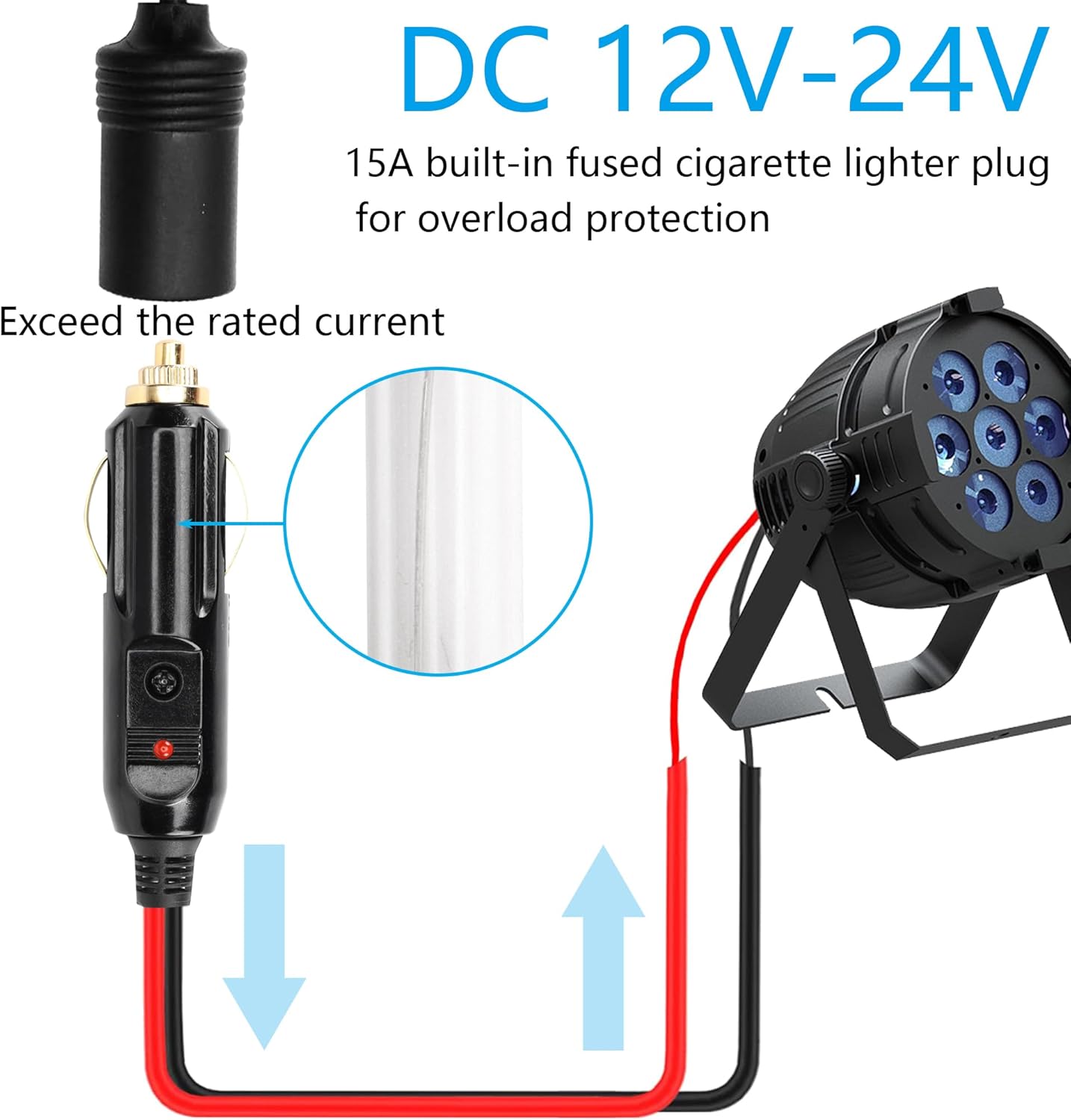 CERRXIAN Cable de enchufe macho para encendedor de cigarrillos, repuesto de 12 V, con fusible de 20 A, cable de cola estañado de 13 AWG, 6.6 ft6.5
