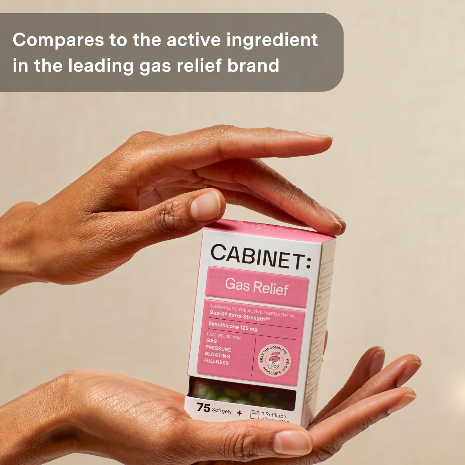 Cabinet Máximo alivio de gases para adultos con ingrediente activo, simeticona, 4.41 oz, se compara con la marca líder, alivio para hinchazón,