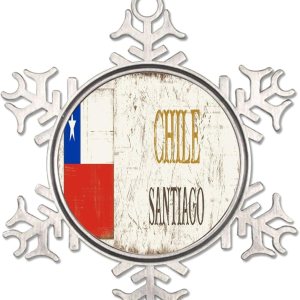 CowkissSign Adorno de bandera para Navidad, adorno de Santiago para decoración de árbol de Navidad, regalo de Chile, viajero del mundo, copos de CowkissSign Adorno de bandera para Navidad, adorno de Santiago para decoración de árbol de Navidad, regalo de Chile, viajero del mundo, copos de