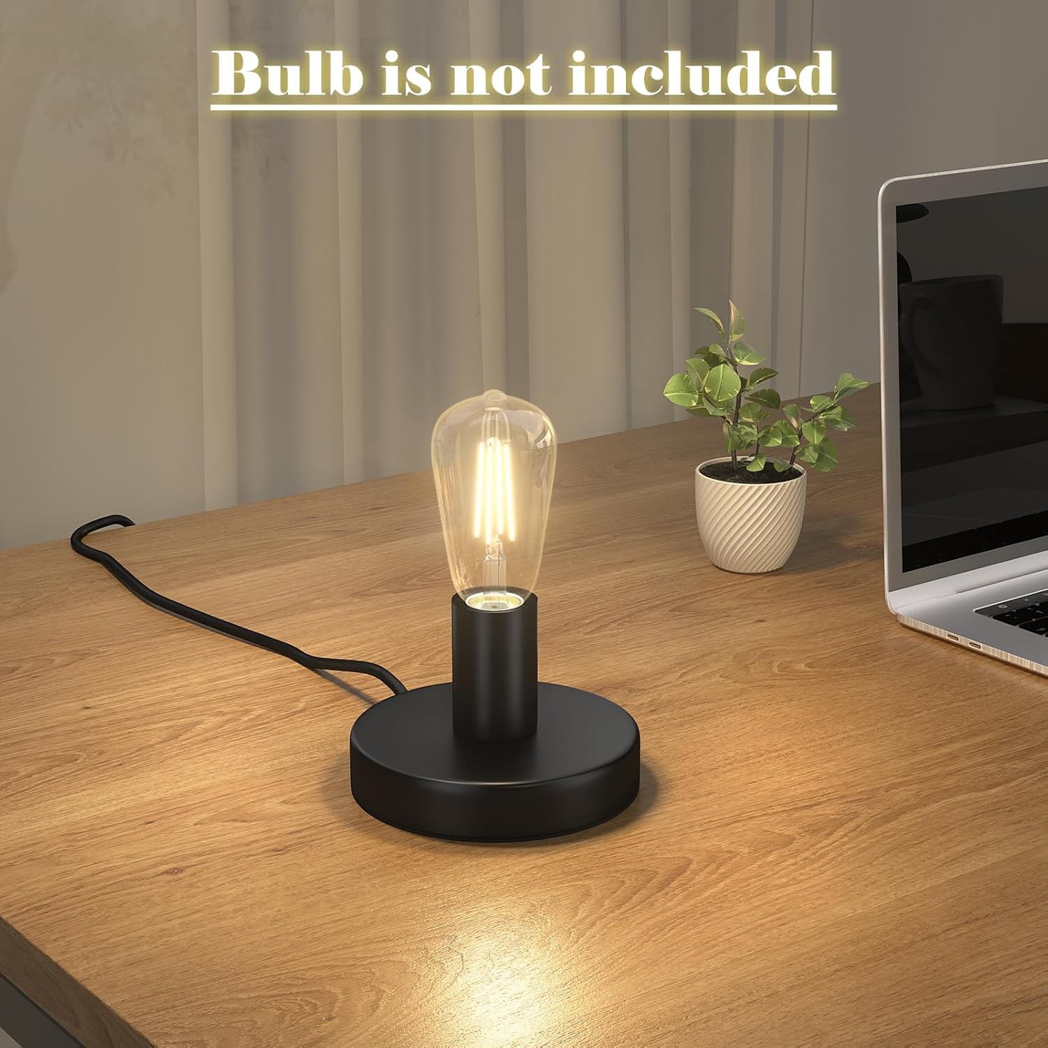 Licperron Base de lámpara de mesa, E26 E27, mini luz negra de escritorio sin sombra, soporte pequeño de metal corto Edison bombilla base de bombilla