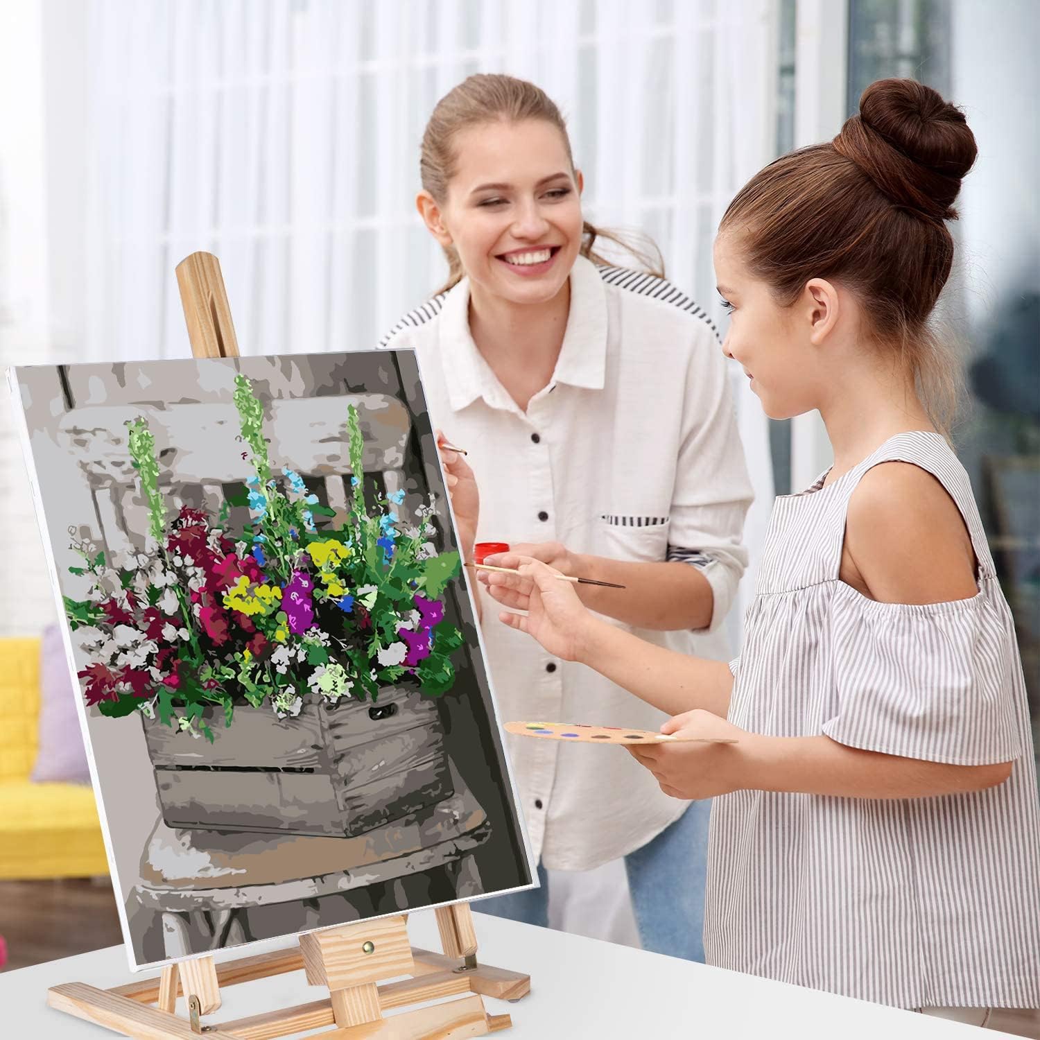 Clendo Kit de pintura al óleo para principiantes para niños, pintura de flores por números para adultos con pinceles de pintura, pintura acrílica de