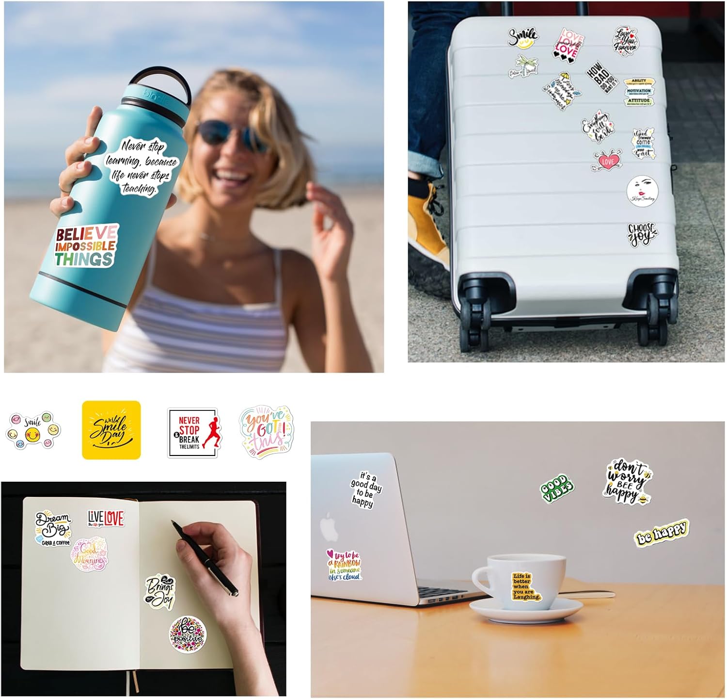 200 calcomanías inspiradoras, calcomanías motivacionales para adolescentes y adultos, calcomanías de vinilo para álbumes de recortes para botella de