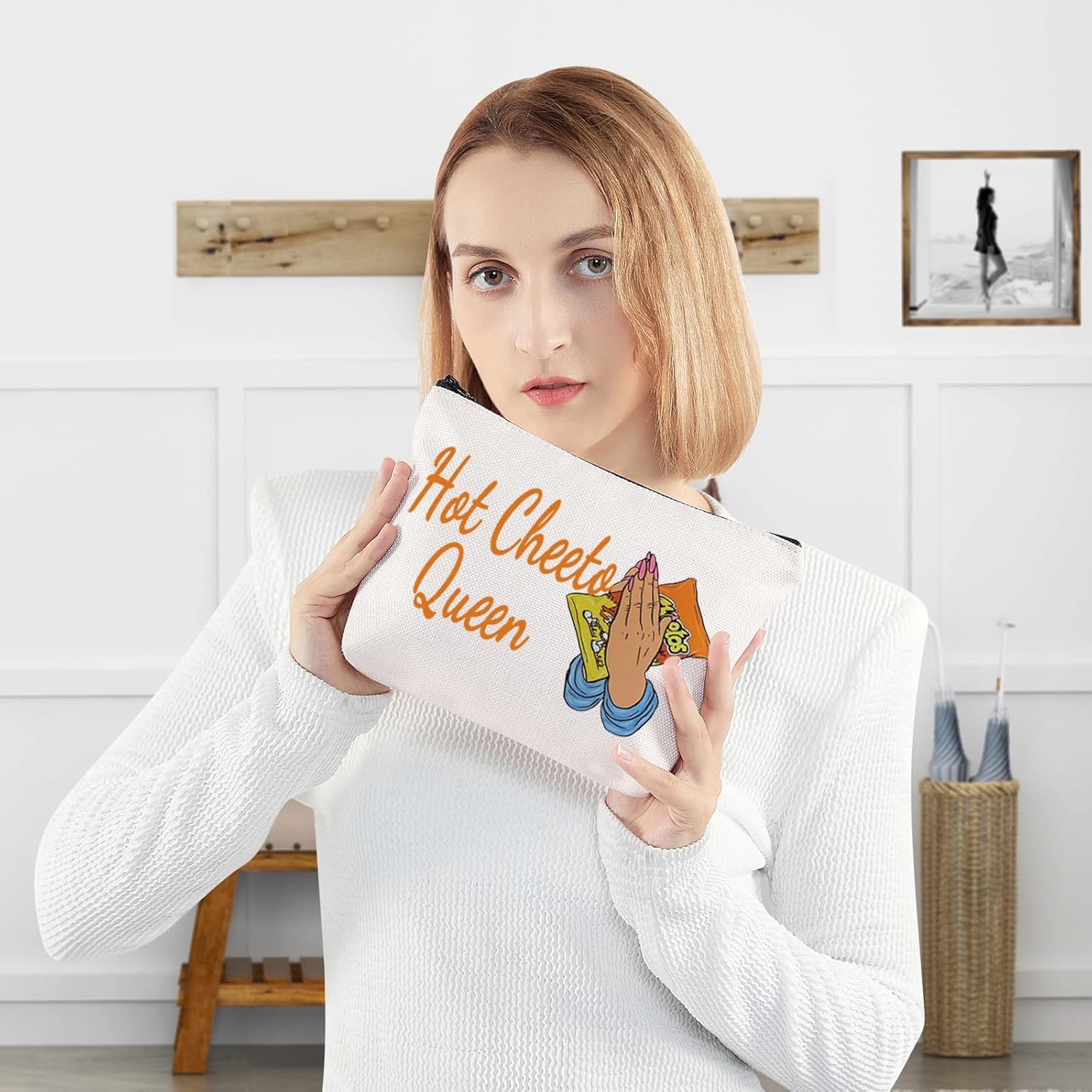 WZMPA Bolsa de cosméticos para alimentos de mazorca de maíz, regalos para amantes de la comida, bolsa de maquillaje con cremallera de reina caliente