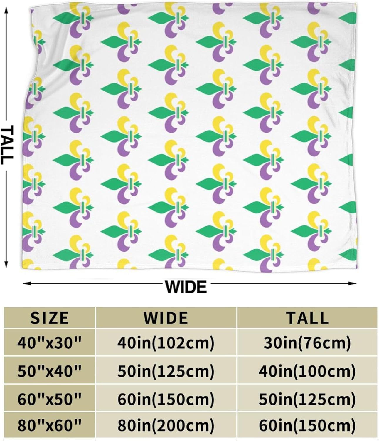 Manta de franela de Mardi Gras con diseño de flor de lis, suave, mullida, acogedora, para sofá, cálida y decorativa