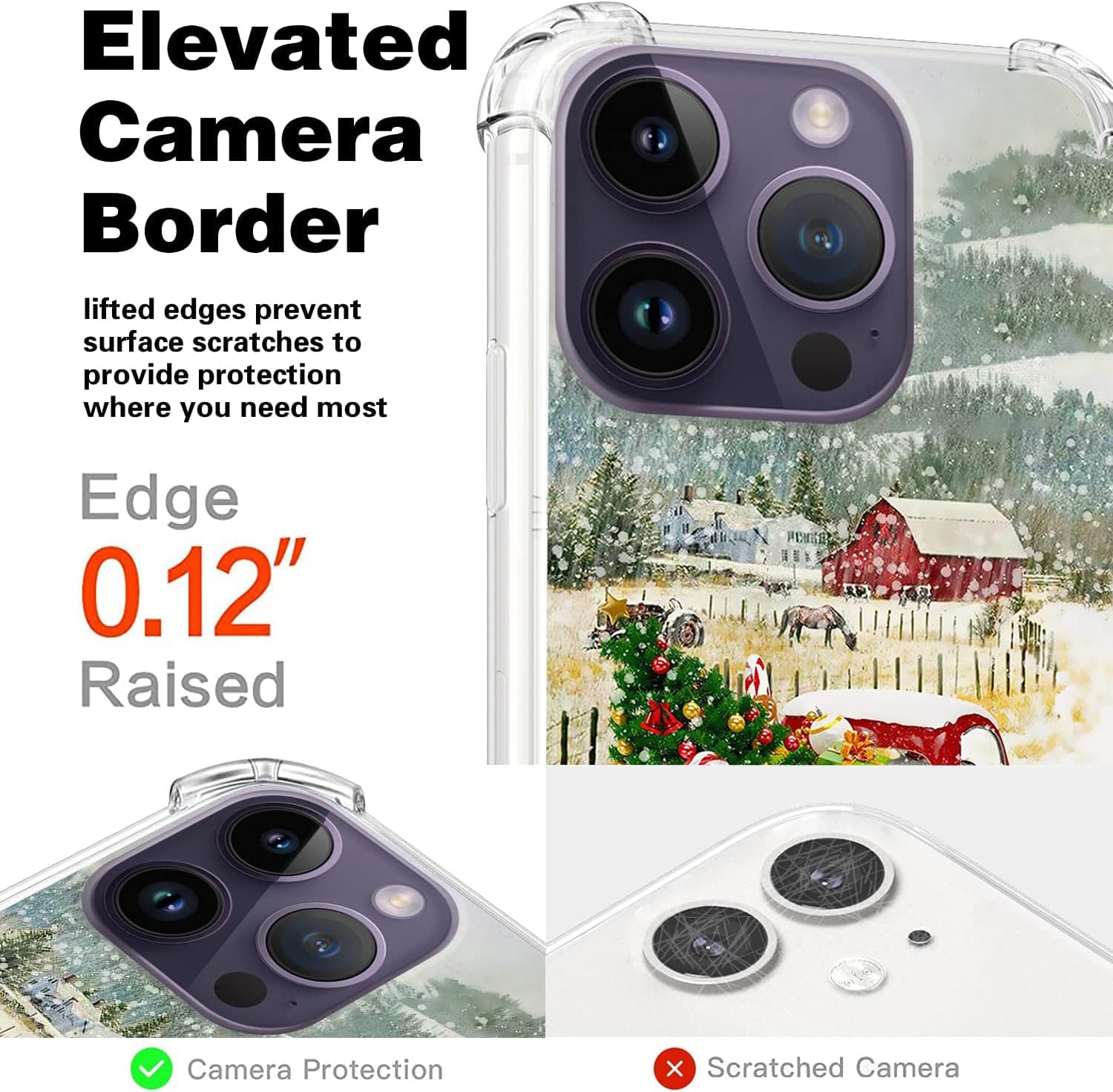 Funda transparente compatible con iPhone 14 Pro Max, diseño de camión rojo de árbol de Navidad, diseñada para mujeres, niñas, adolescentes, cuatro