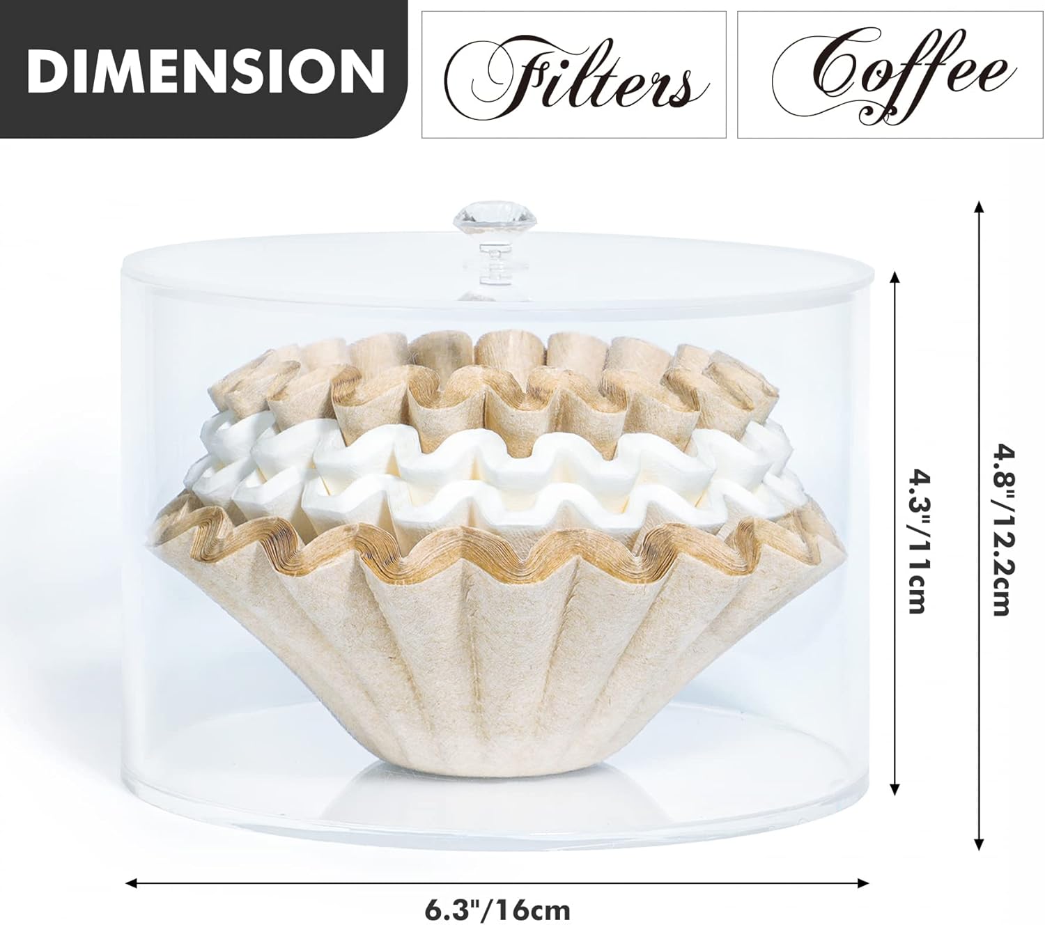 Soporte de filtro de café acrílico, contenedor de almacenamiento de filtro de café transparente con tapa, dispensador de filtro de café de cesta