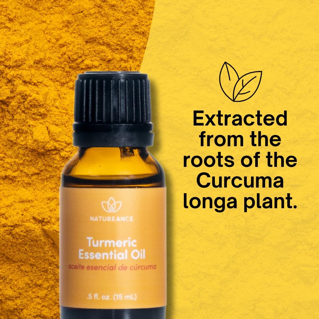 Aceite esencial de cúrcuma (0.5 fl oz), 100% puro y natural, aceite esencial de grado terapéutico