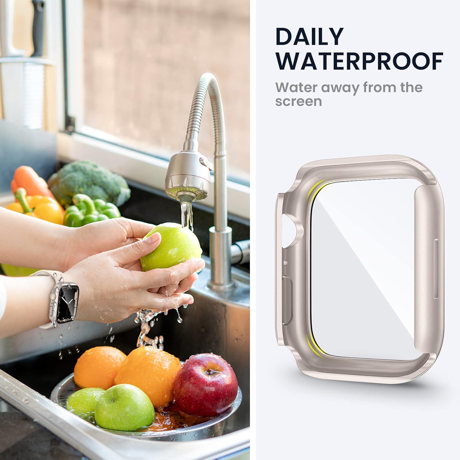Tensea Funda protectora de pantalla impermeable para Apple Watch Series 8 y 7 de 1.73 pulgadas, accesorios para iWatch de policarbonato con película
