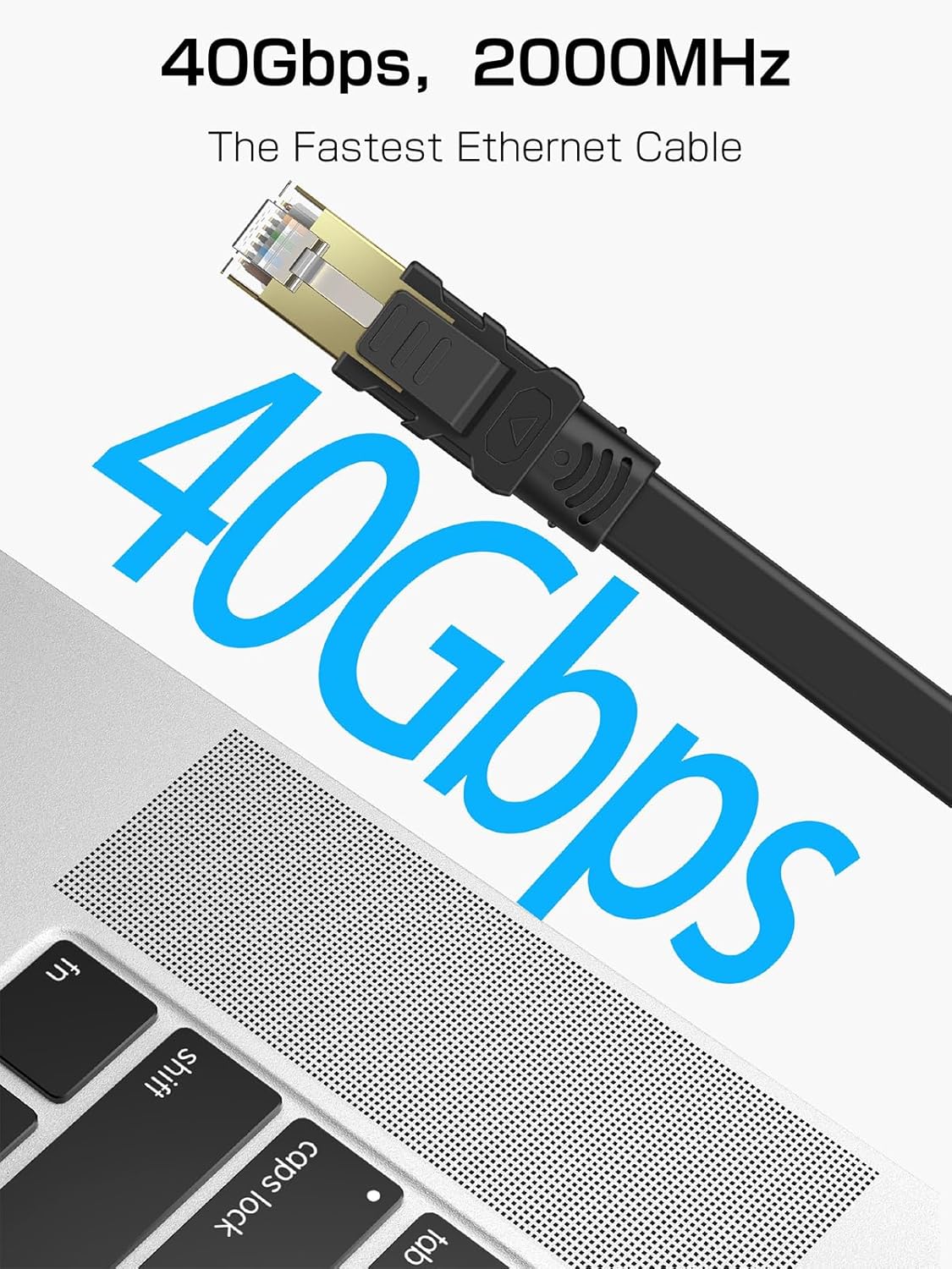 Senetem Cable Ethernet Cat 8 de 20 pies, cable de conexión de red de Internet plano de alta velocidad de 40 Gbps 2000 Mhz, cable LAN blindado RJ45