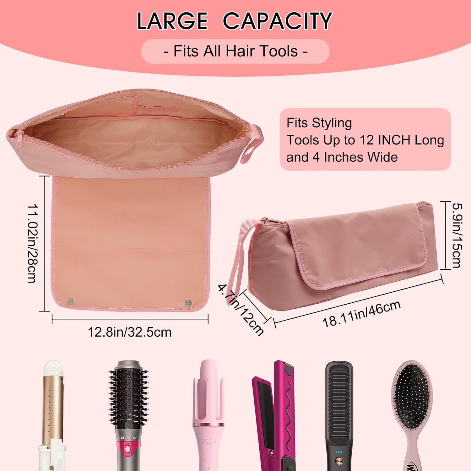 yuuzue Bolsa de viaje 2 en 1 para herramientas para el cabello con alfombrilla resistente al calor para herramientas para el cabello, rizador,