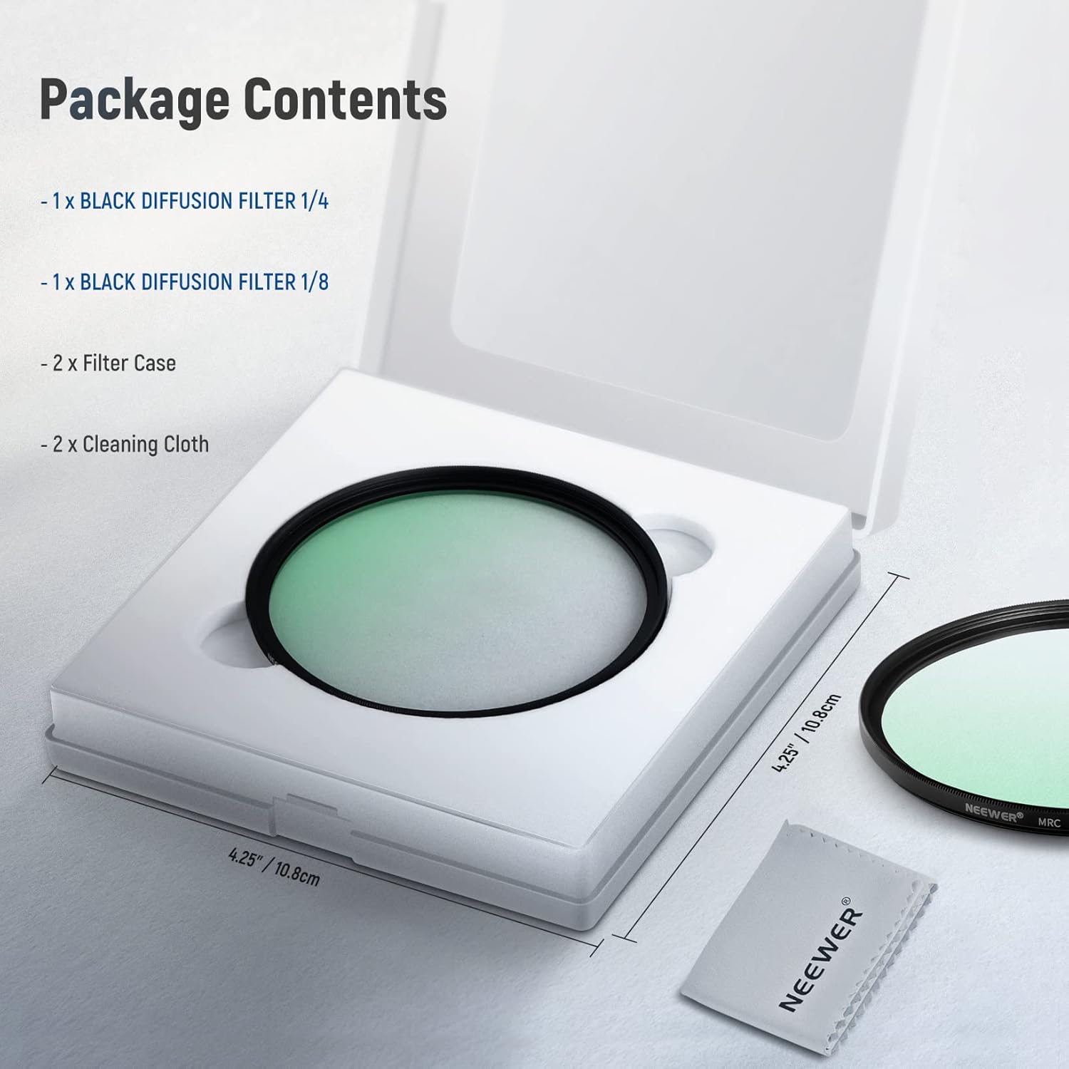 NEEWER Juego de 2 filtros de lente de difusión negra de 2.638 in, filtros de efecto cinematográfico de niebla de 14 y 18 con fundas de